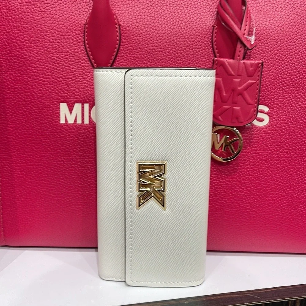 Michael Kors Mimi Large Saffiano Leather Bi-Fold Continental Wallet Optic White